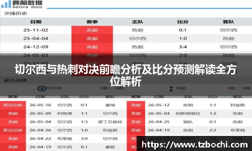 切尔西与热刺对决前瞻分析及比分预测解读全方位解析